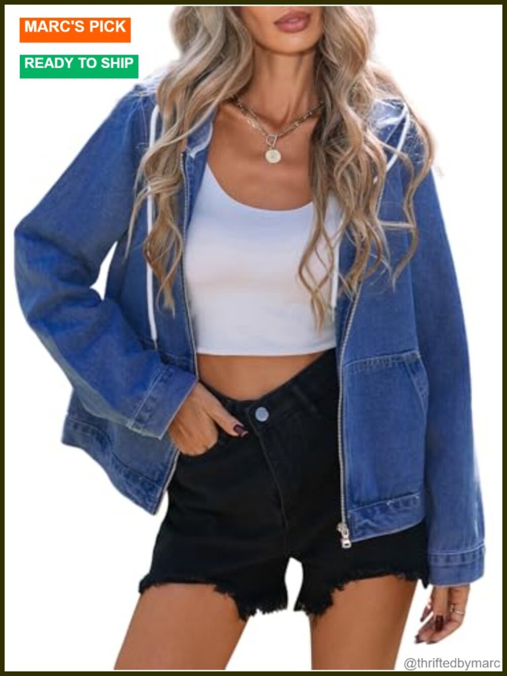 Women's Hooded Denim Jacket Zip Up Boyfriend Jean Coat Long Sleeve